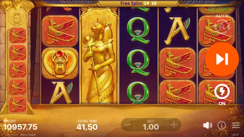 Active free spins round with expanded wild and upgraded symbols in Rise of Egypt