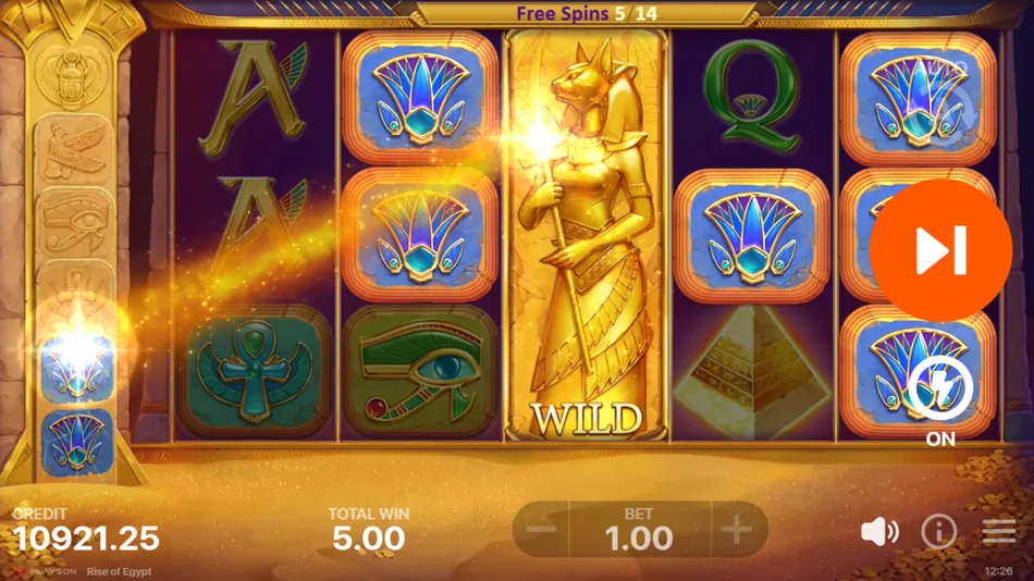 Symbols climbing the upgrade chain after an Anubis wild lands in Rise of Egypt